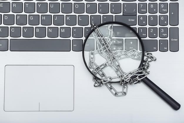 A magnifying glass hovering over a computer screen displaying fine print and terms and conditions of a digital service, emphasizing the need for careful review of contract details.