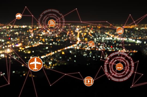 A futuristic graphic representation of digital points accumulating, with icons of flights, hotels, and experiences, symbolizing the integrated and diverse future of travel rewards.