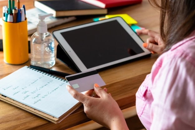 A student meticulously reviewing a digital budget on a tablet, with icons of cashback and savings visually integrated. Clean, organized desk environment.
