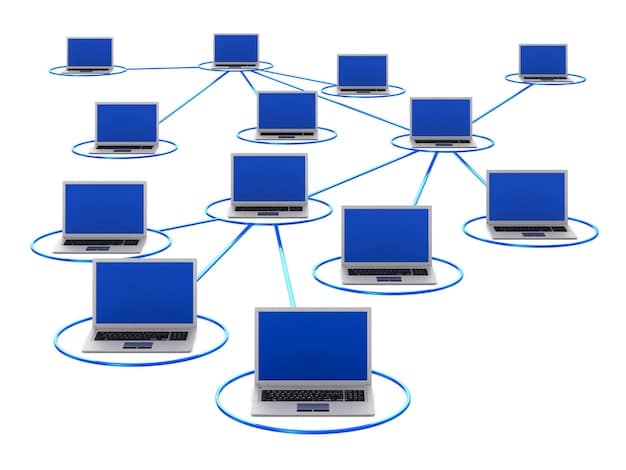 A stylized network diagram showing data packets flowing from a user's computer through a browser extension, then branching out to various abstract entities labeled 