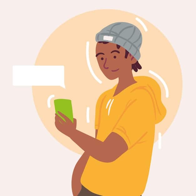 A person looking happily at their phone, which displays a notification banner indicating a significant price drop on a desired item from an online store. The background shows shopping bags and a credit card.
