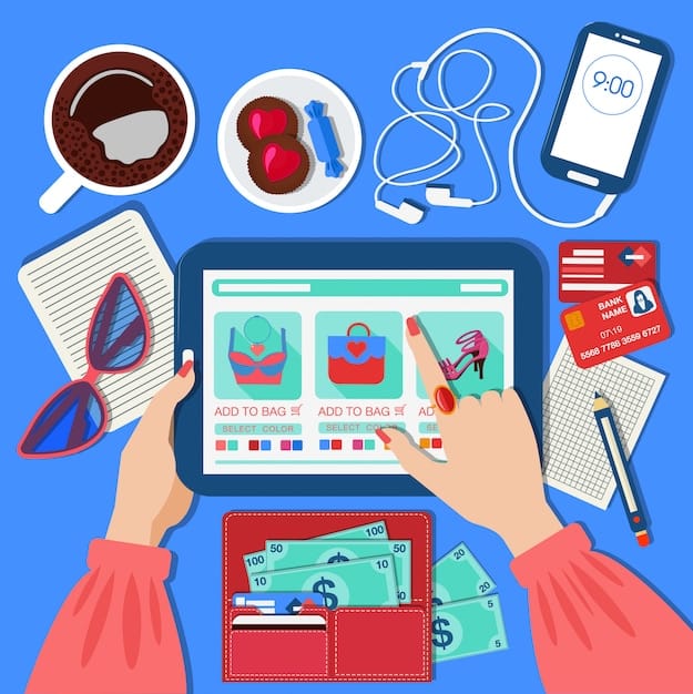 A person meticulously planning a shopping strategy on a tablet, surrounded by notes and diagrams related to saving money and ethical consumerism.
