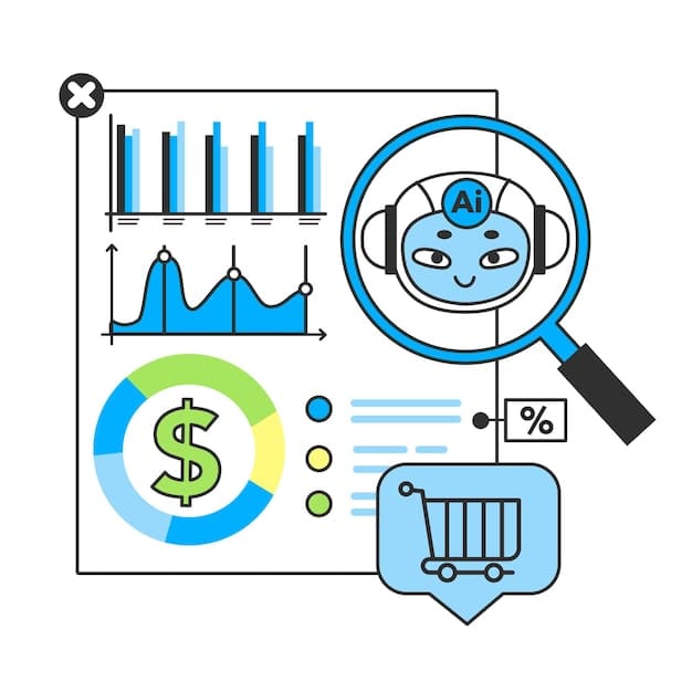 A digital assistant icon with a magnifying glass over dollar signs, symbolizing AI-powered price analysis and prediction.